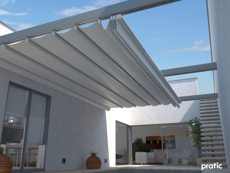 integrated pergola with Fabric retractable roof Pratic