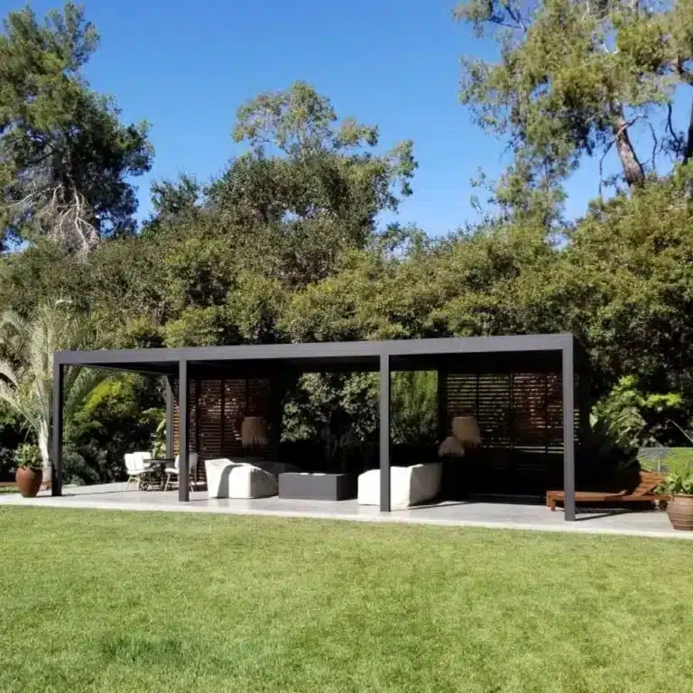 Renson Camargue louvered pergola installed in Los Angeles backyard