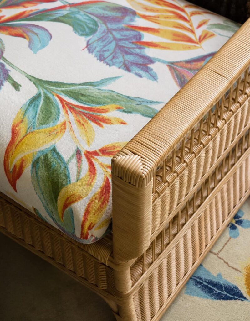 Handwoven rattan armchair detail made by Melaaura for Niche Beverly