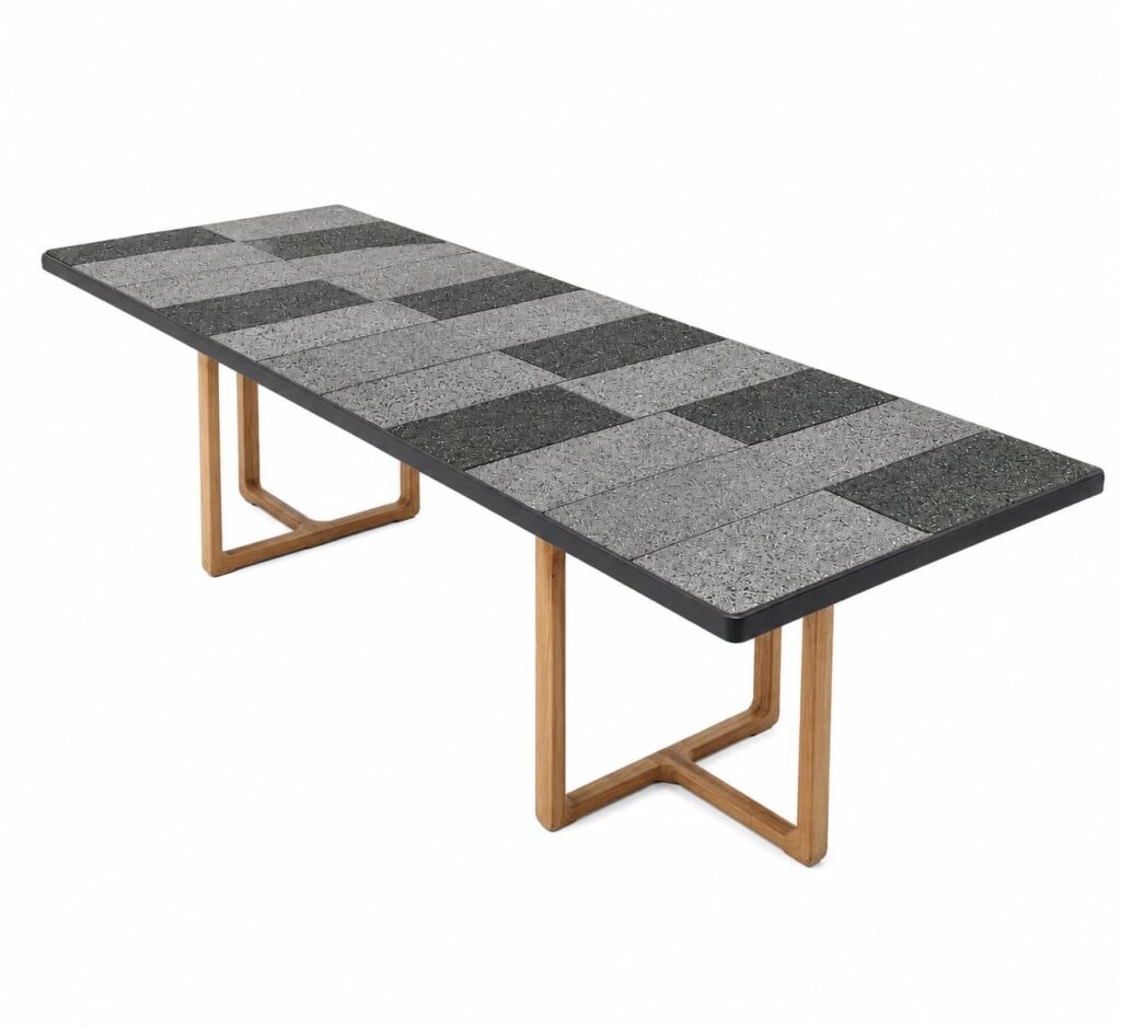 Custom teak sofa set with lava stone coffee table