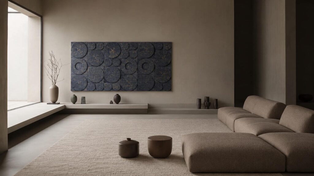 Bespoke low sectional in a minimalist living room