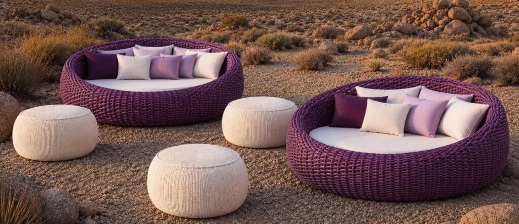 Custom outdoor woven daybeds and poufs