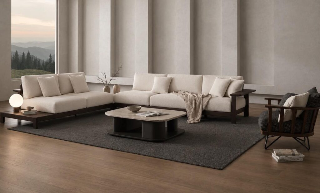 Custom sectional sofa and coffee table living room