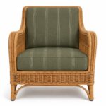 Palma rattan lounge chair with olive green striped cushions, front view